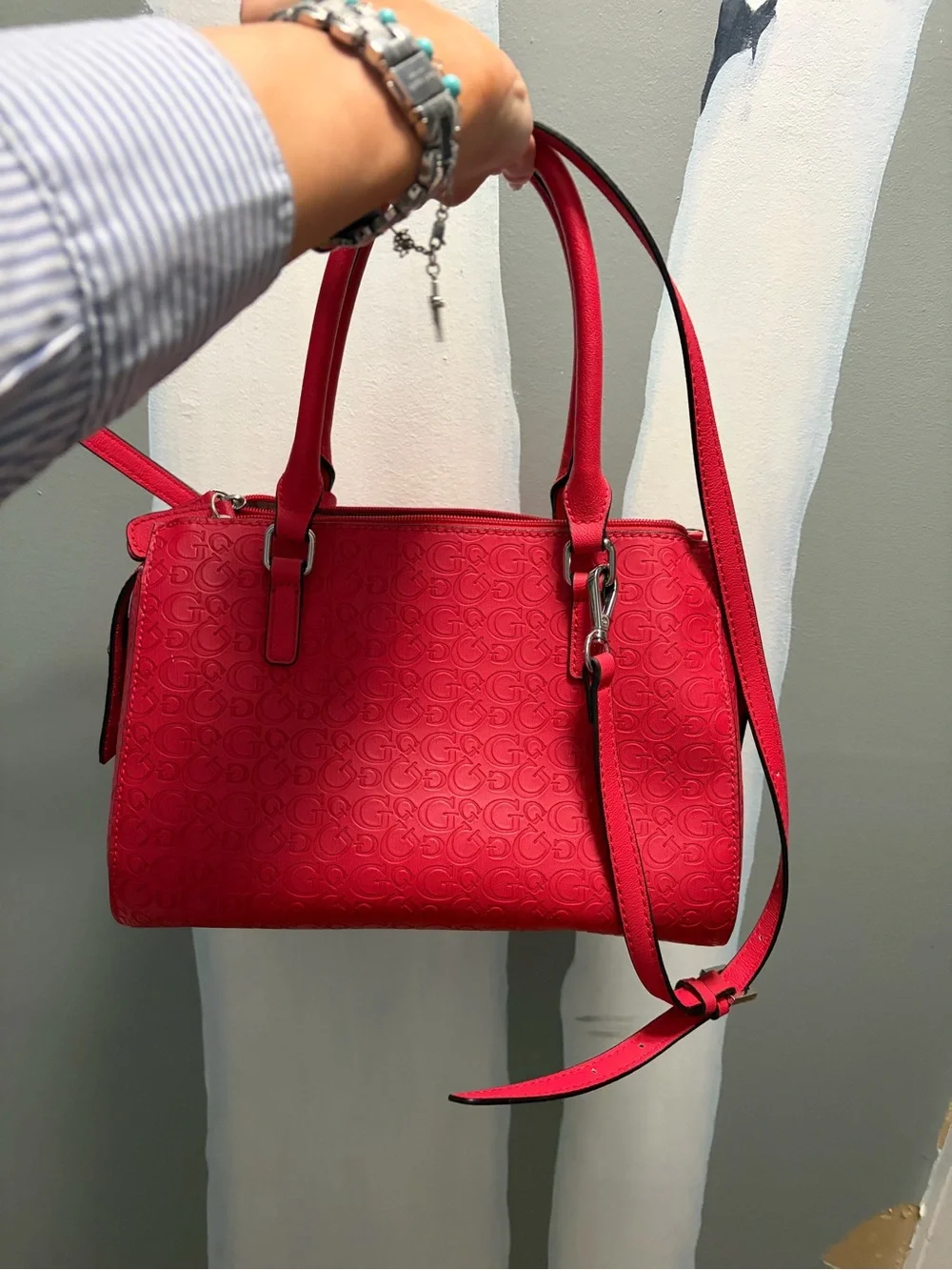 GUESS Coral Red Signature Satchel Bag